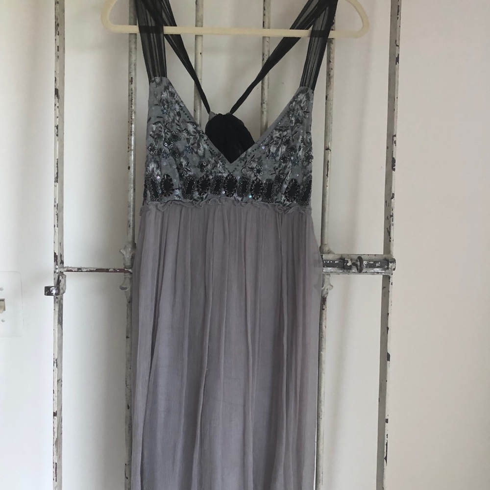 Gorgeous After Five Grey Silver Chiffon Dress